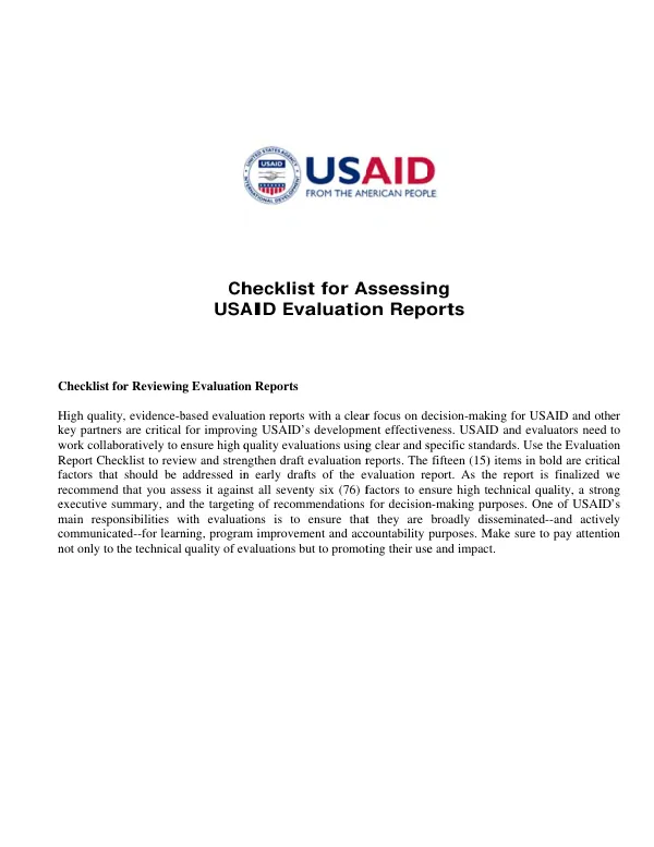 Checklist for assessing USAID evaluation reports
