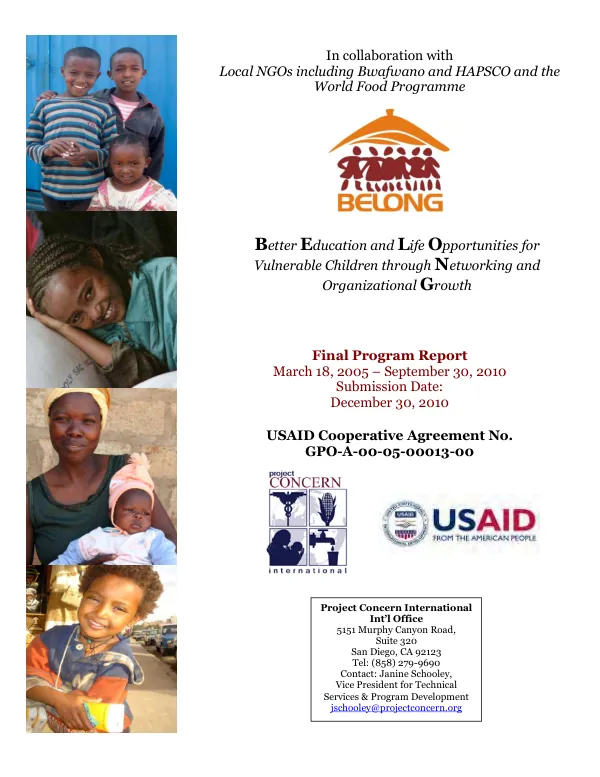Education and life opportunities for vulnerable children through networking and organizational growth (BELONG) : final program report, March 18, 2005-September 30, 2010