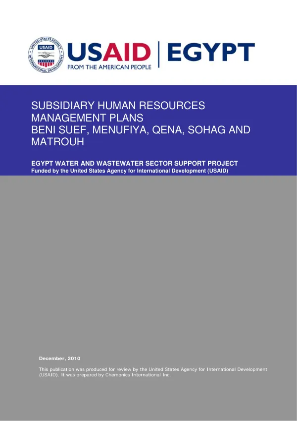 Subsidiary human resources management plans : Beni Suef, Menufiya, Qena, Sohag and Matrouh