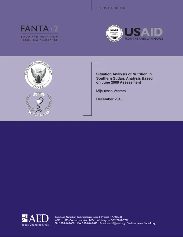 Situation analysis of nutrition in Southern Sudan : analysis based on June 2009 assessment
