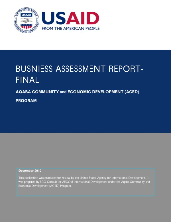 Busniess [i.e. Business] assessment report : final -- Aqaba community and economic development (ACED) program