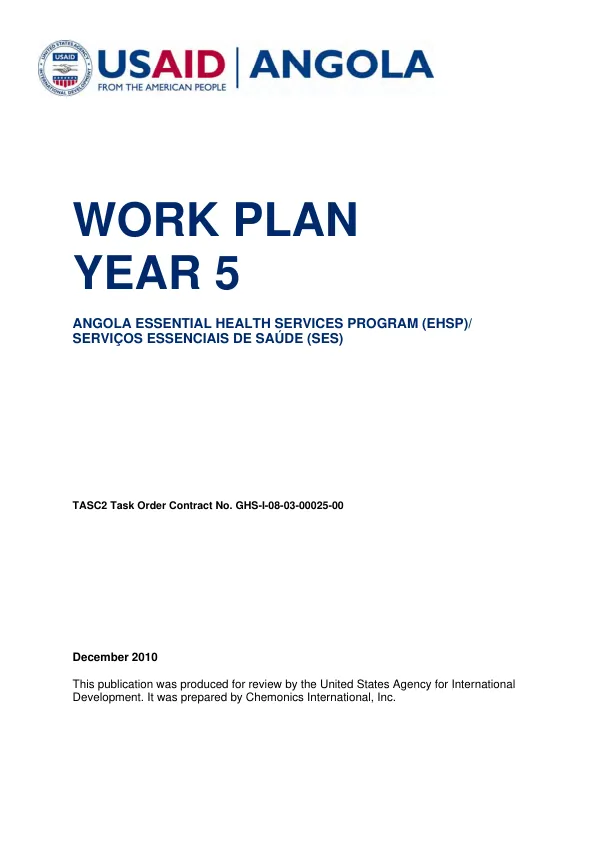 Work plan year 5 : Angola essential health services program (EHSP)/servicos essencials de saude (SES)