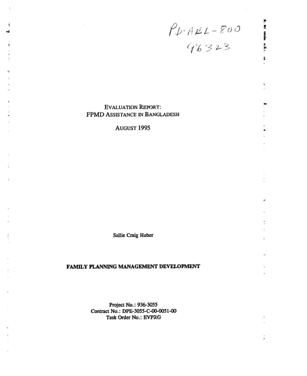 Evaluation report : FPMD [family planning management development] assistance in Bangladesh