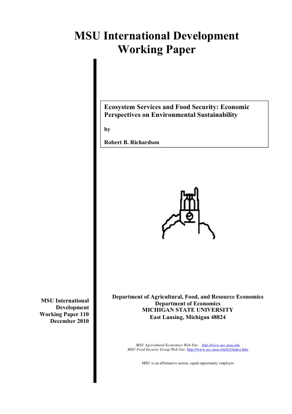 Ecosystem services and food security : economic perspectives on environmental sustainability