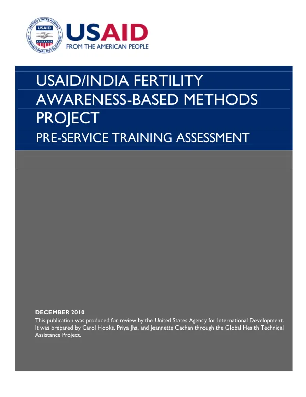 USAID/India fertility awareness-based methods project pre-service training assessment