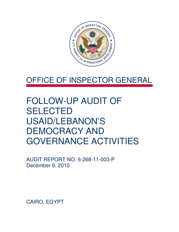 Follow-on audit of USAID/Lebanon"s democracy and governance activities