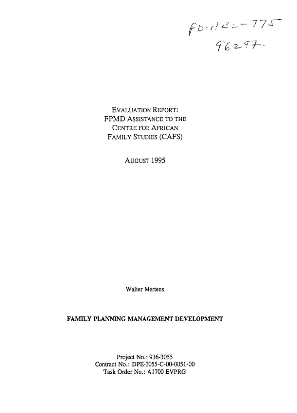 Evaluation report : FPMD [family planning management development] assistance to the Centre for African Family Studies (CAFS)