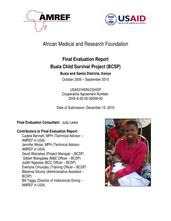 Final evaluation report : Busia child survival project (BCSP) -- Busi and Samia Districts, Kenya, October 2005-September 2010