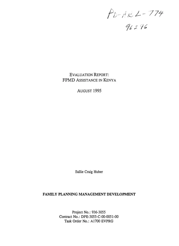 Evaluation report : FPMD [family planning management development] assistance in Kenya