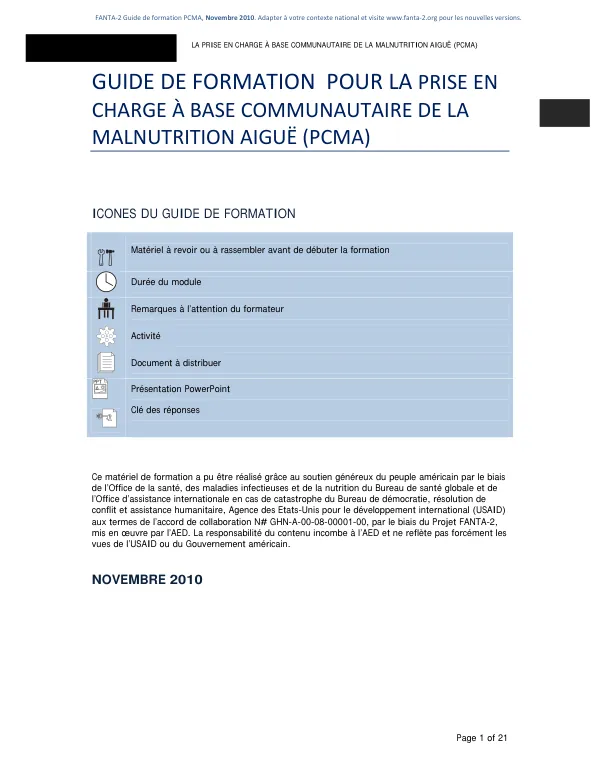 Guide de formation pour la prise en charge a base communautaire de la malnutrition aigue (PCMA)