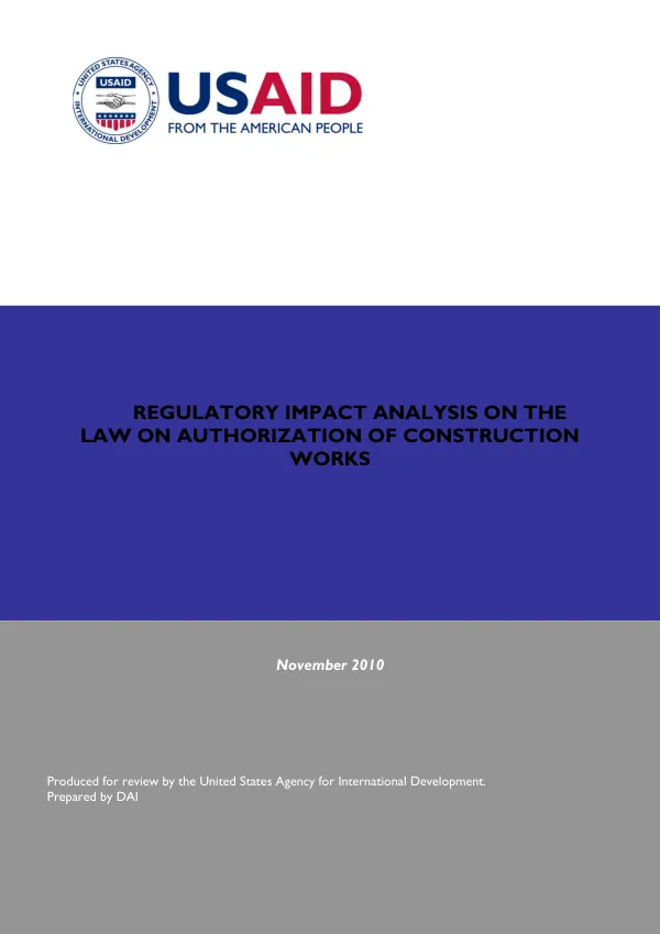 Regulatory impact analysis on the law on authorization of construction works