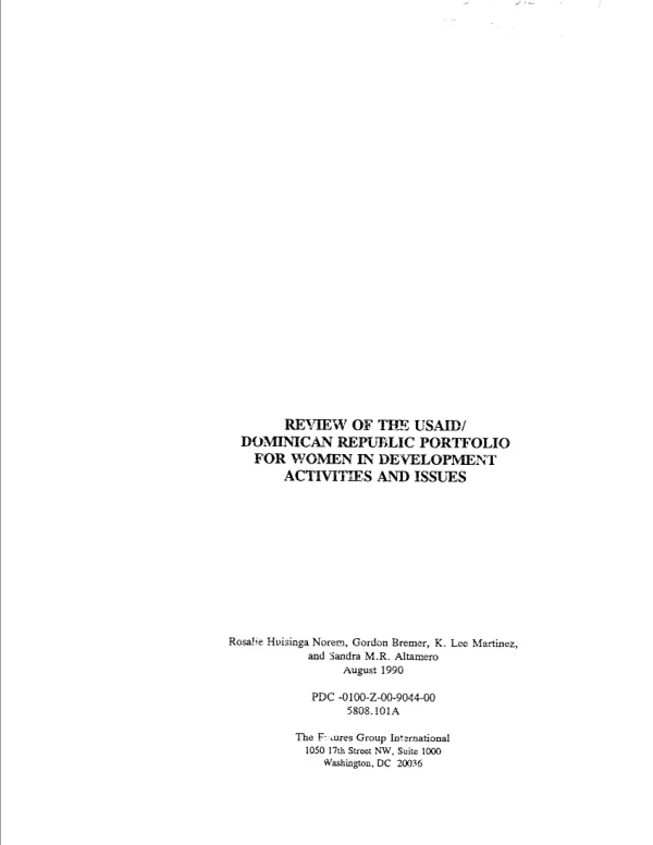 Review of USAID/Dominican Republic portfolio for women in development activities and issues