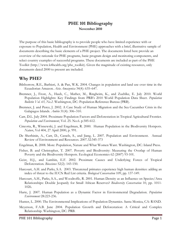 PHE 101 bibliography