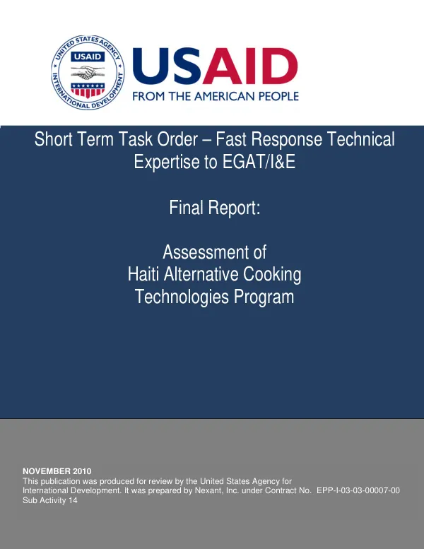 Final report : assessment of Haiti alternative cooking technologies program