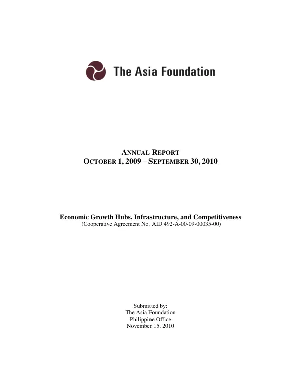 Annual report : October 1, 2009-September 30, 2010 -- ecomomic growth hubs, infrastructure, and competitiveness