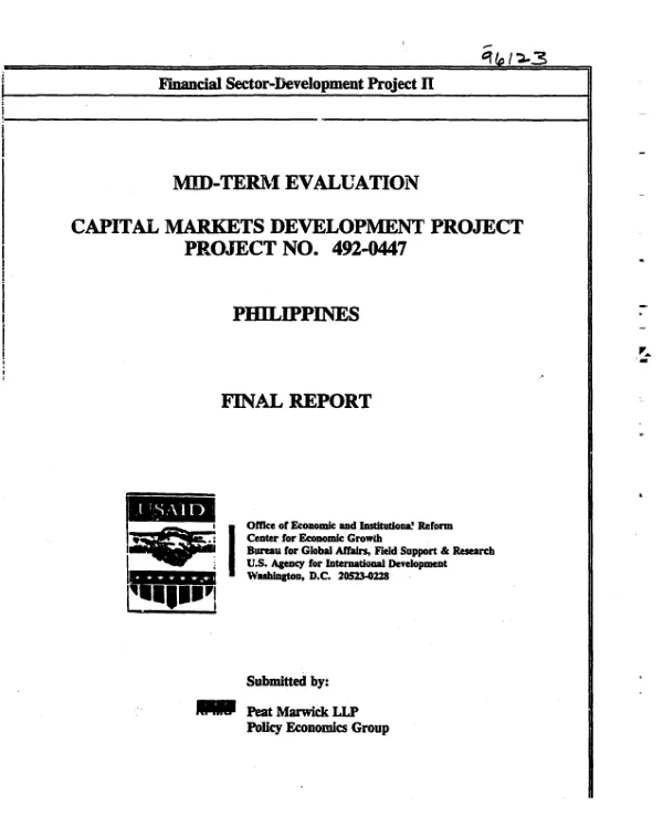 Mid-term evaluation : capital markets development project, project no. 492-0447 -- Philippines : final report