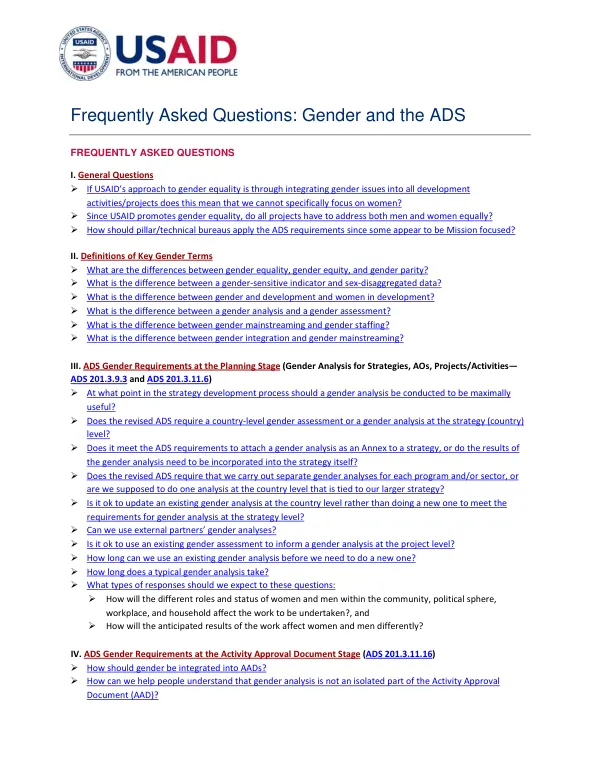 Frequently asked questions : gender and the ADS