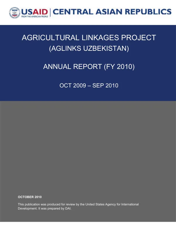 Agricultural linkages project (AGLINKS Uzbekistan) : annual report (FY 2010, Oct 2009-Sep 2010