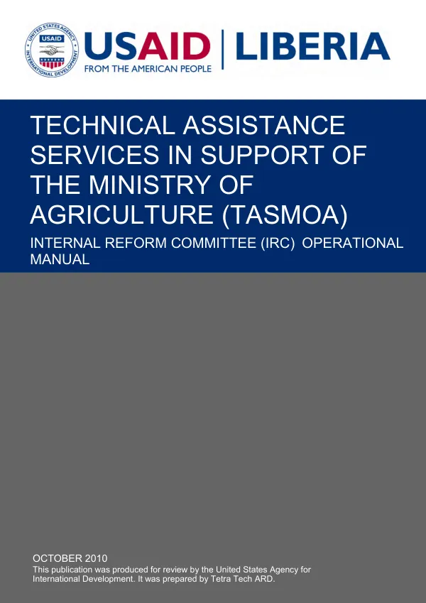 Technical assistance services in support of the Ministry of Agriculture (TASMOA) : internal reform committee (IRC) operational manual
