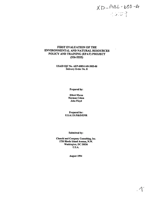First evaluation of the environmental and natural resources policy and training (EPAT) project (936-5555)
