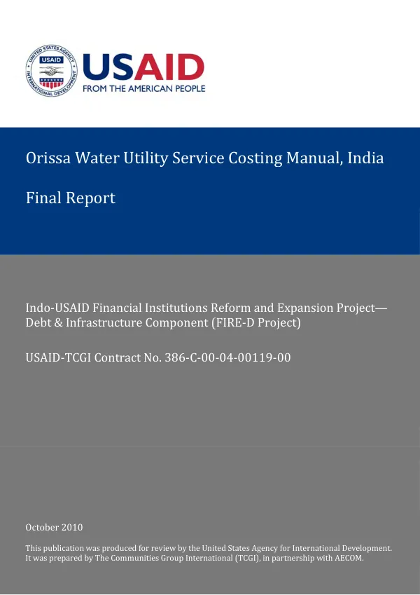 Orissa water utility service costing manual, India -- final report