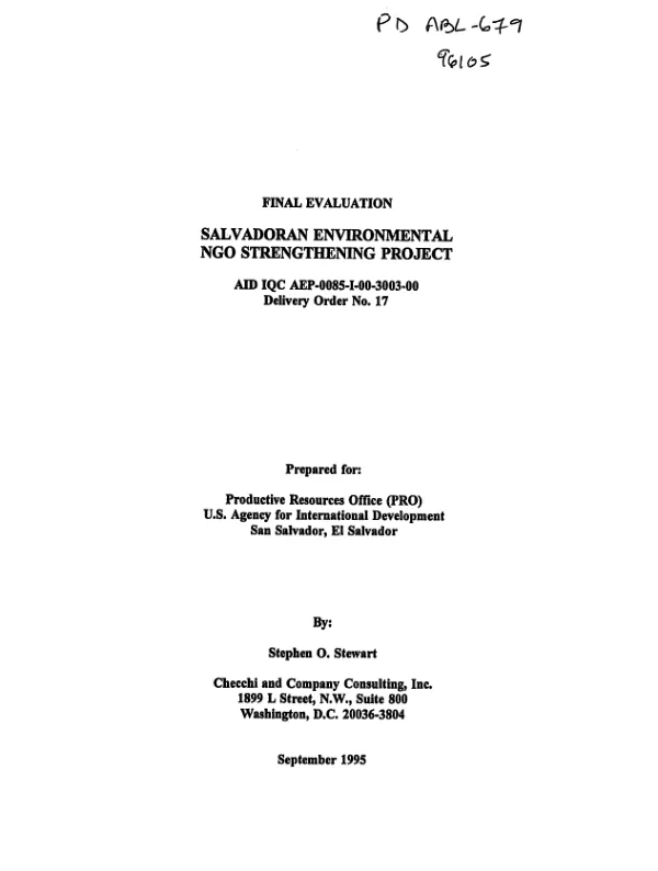 Final evaluation : Salvadoran environmental NGO strengthening project