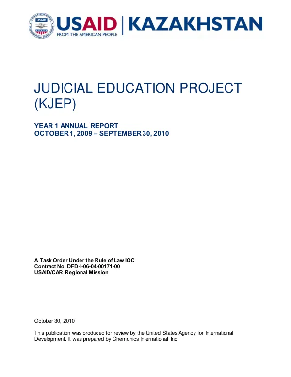 Judicial education project (KJEP) : year 1 annual report, October 1, 2009-September 30, 2010
