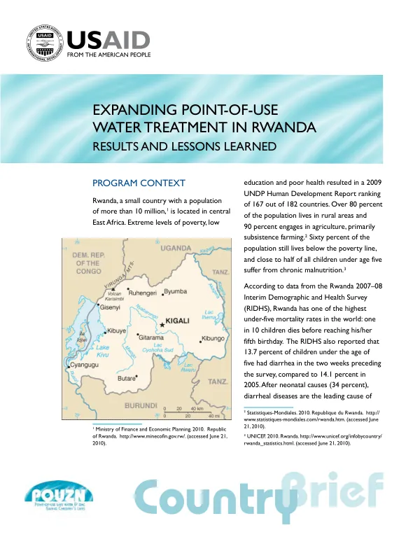 Expanding point-of-use water treatment in Rwanda - results and lessons learned