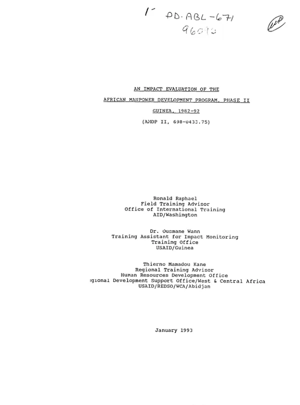 Impact evaluation of the African manpower development program, phase II : Guinea, 1982-92
