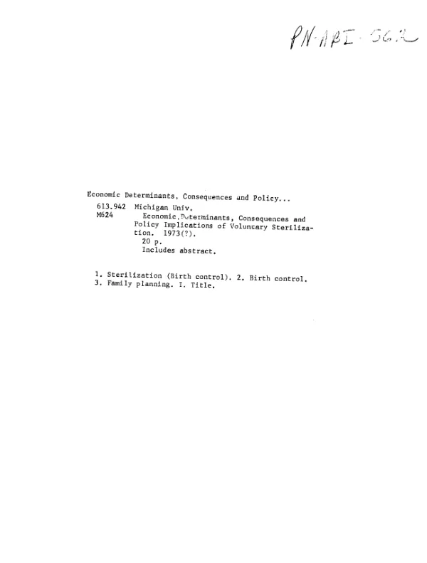 Abstract of economic determinants, consequences and policy implications of voluntary sterilization