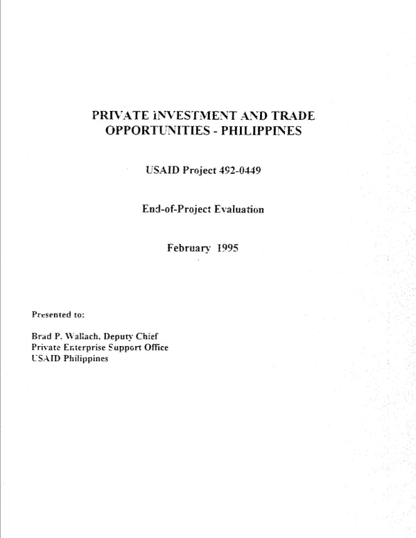 Private investment and trade opportunities - Philippines, USAID project 492-0449 : end-of-project evaluation
