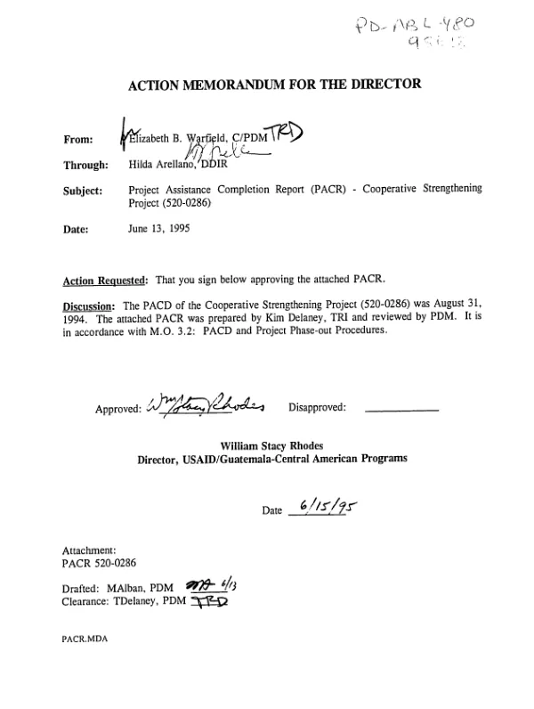 Project assistance completion report (PACR) : cooperative strengthening project (520-0286)