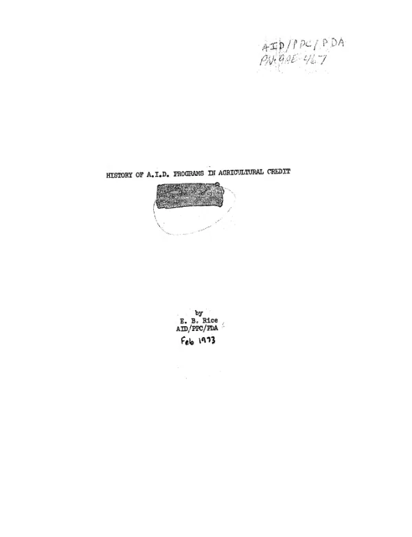 History of A.I.D. programs in agricultural credit