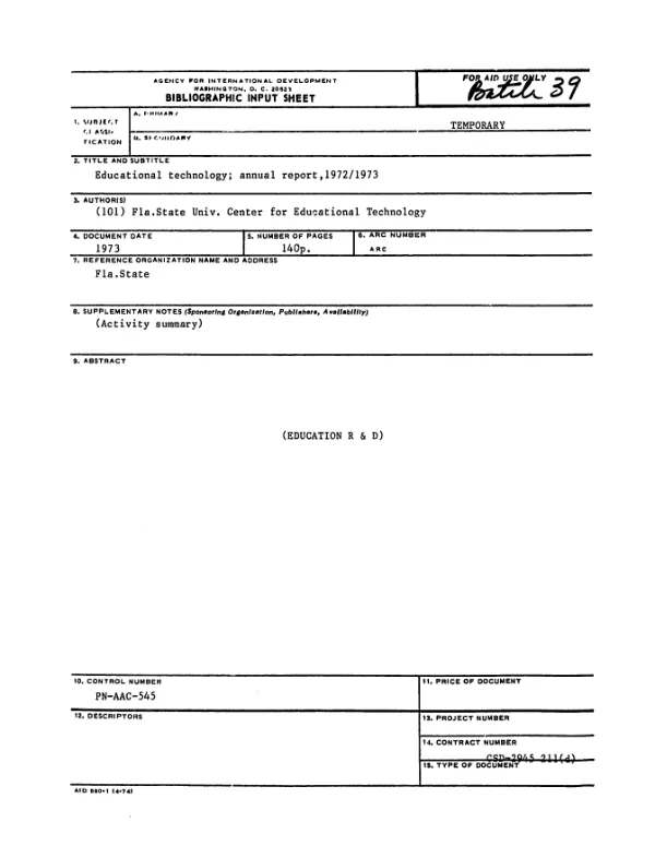Educational technology; annual report, 1972/1973