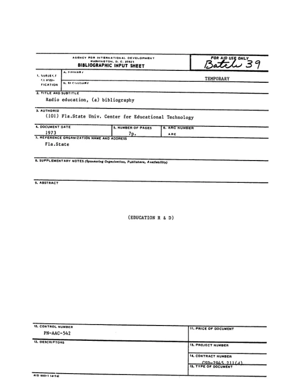 Radio education, (a) bibliography