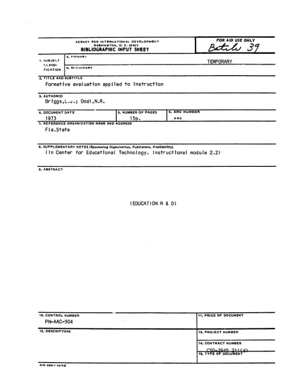 Formative evaluation applied to instruction