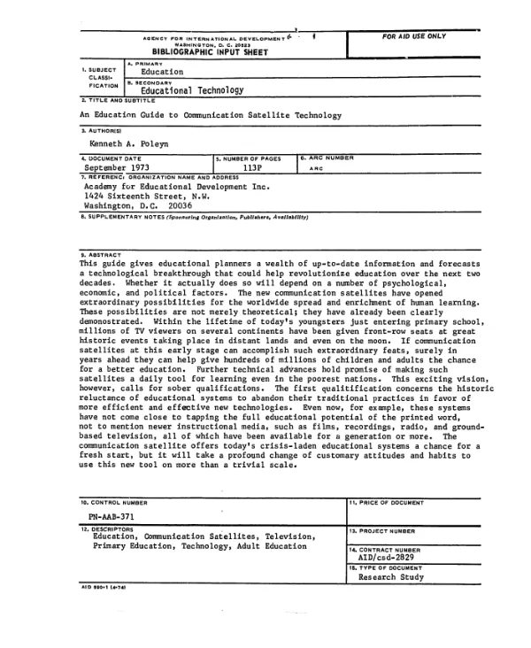 Educator"s guide to communication satellite technology