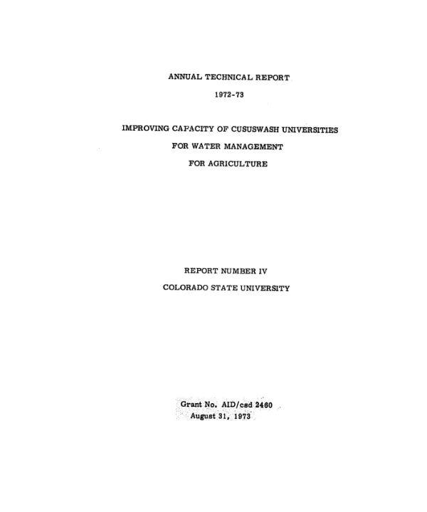 Optimum utilization of water resouces; annual technical report, 1972/1973