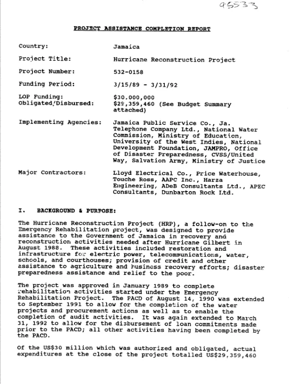 Project assistance completion report : hurricane reconstruction project
