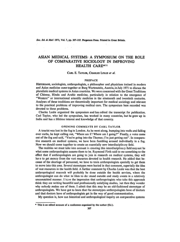 Asian medical systems : a symposium on the role of comparative sociology in improving health care