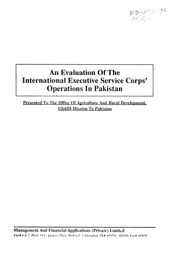 Evaluation of the International Executive Service Corps' operations in Pakistan