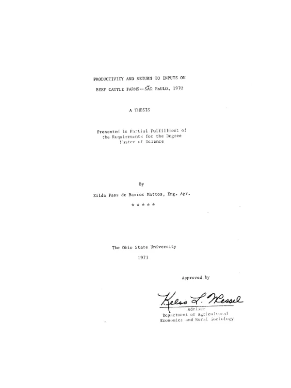 Productivity and return to inputs on beef cattle farms, Sao Paulo, 1970
