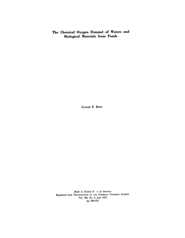 Chemical oxygen demand of waters and biological materials from ponds