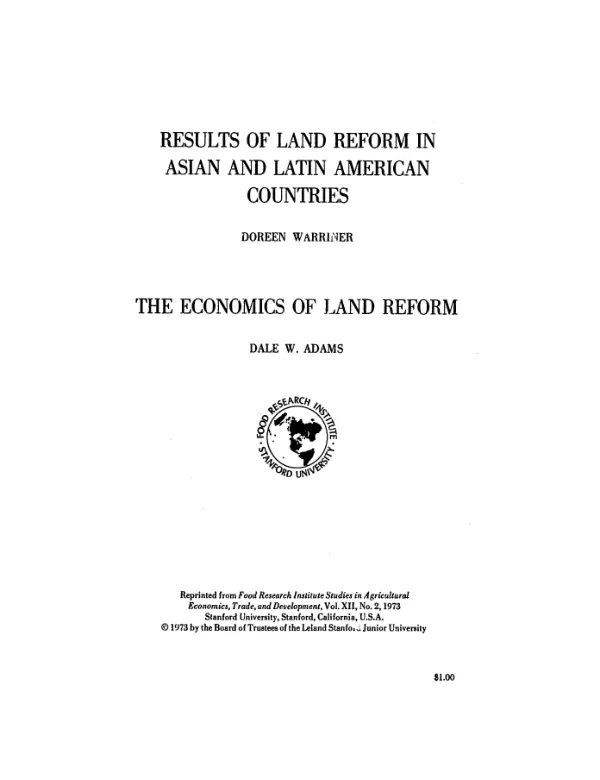 Economics of land reform; comments on Warriner"s paper : results of land reform in Asian and Latin American countries