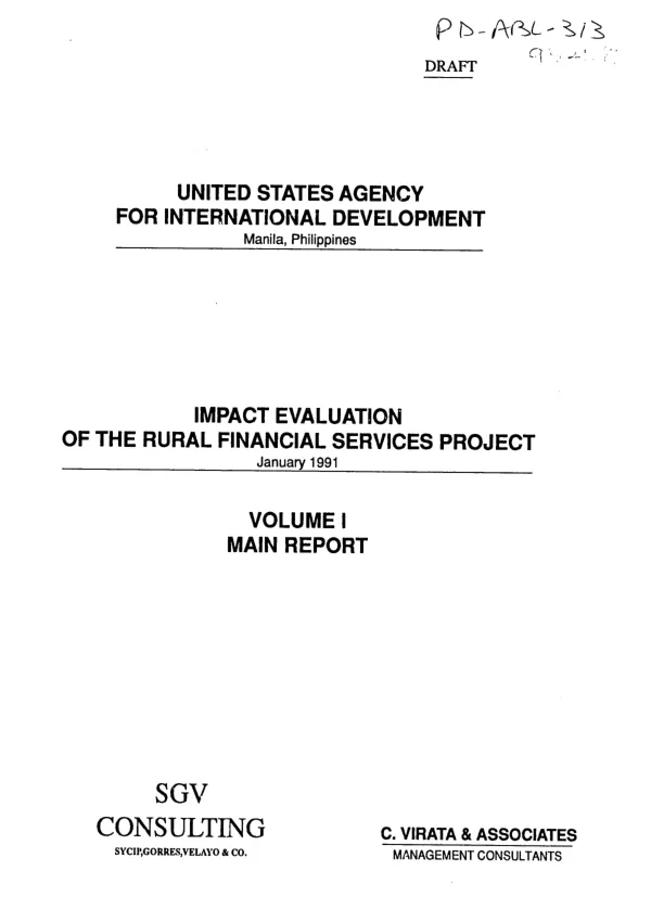 Impact evaluation of the rural financial services project : volume I -- main report