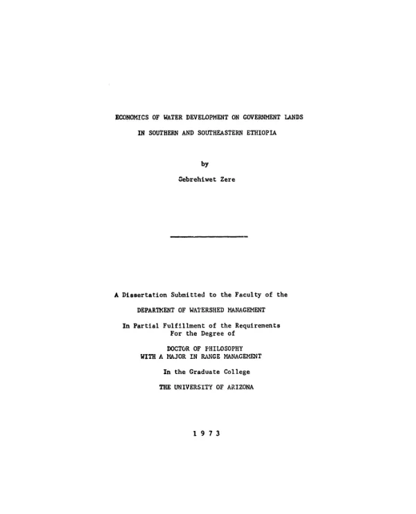 Economics of water development on government lands in southern and southeastern Ethiopia