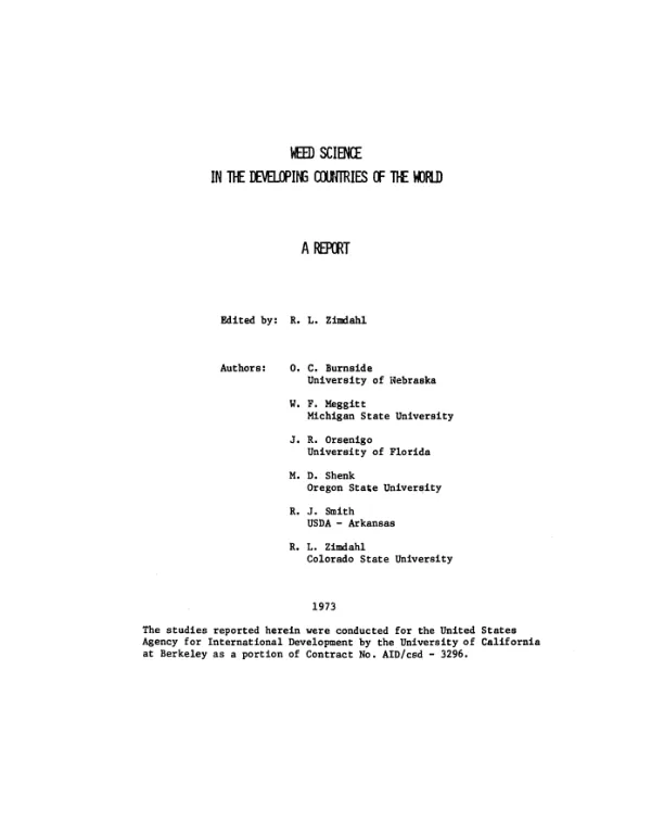Weed science in the developing countries of the world, a report