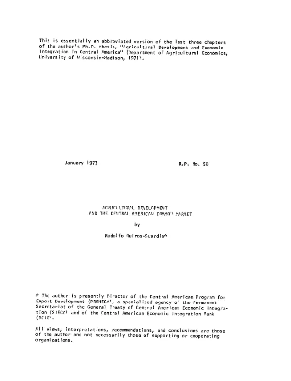 Agricultural development and the Central American common market