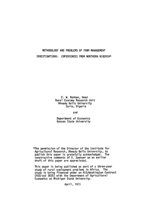 Methodology and problems of farm management investigations, experiences from northern Nigeria