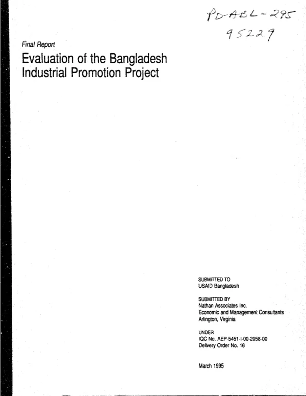Final report : evaluation of the Bangladesh industrial promotion project